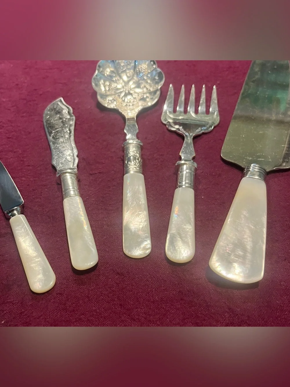 Vintage Sheffield England Mother of Pearl 5-Piece Serving Set • EPNS